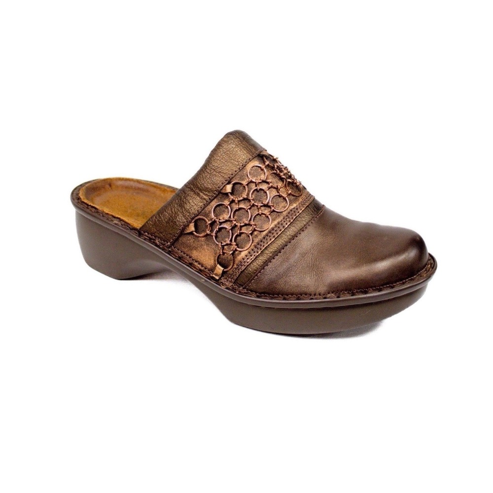 NAOT Ankara Womens Size EU 37 US 6-6.5 Mule Clog Brown Copper chain detail